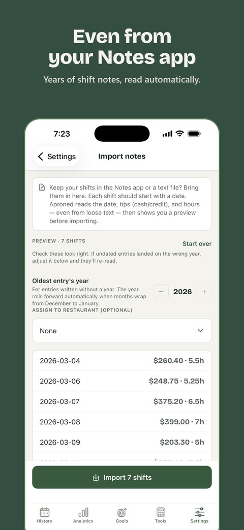 Previewing shifts read from a notes file. Even from your Notes app.